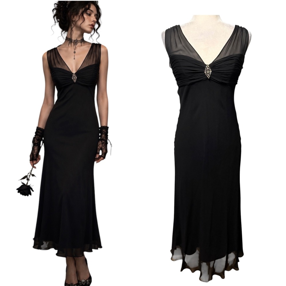 Vtg 90s Y2k Slip Dress Womens 10 100% Silk Whimsigoth Ehereal Romantic Chiffon